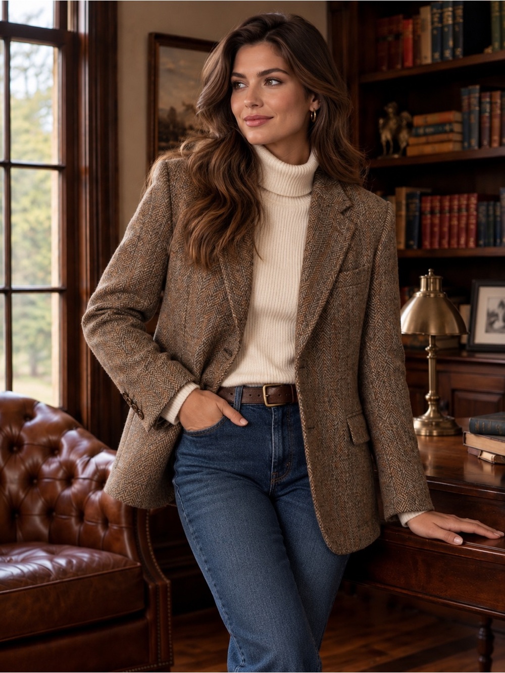 Vintage Harris Tweed Brown Herringbone Wool Blazer Sport Coat Made in Scotland
